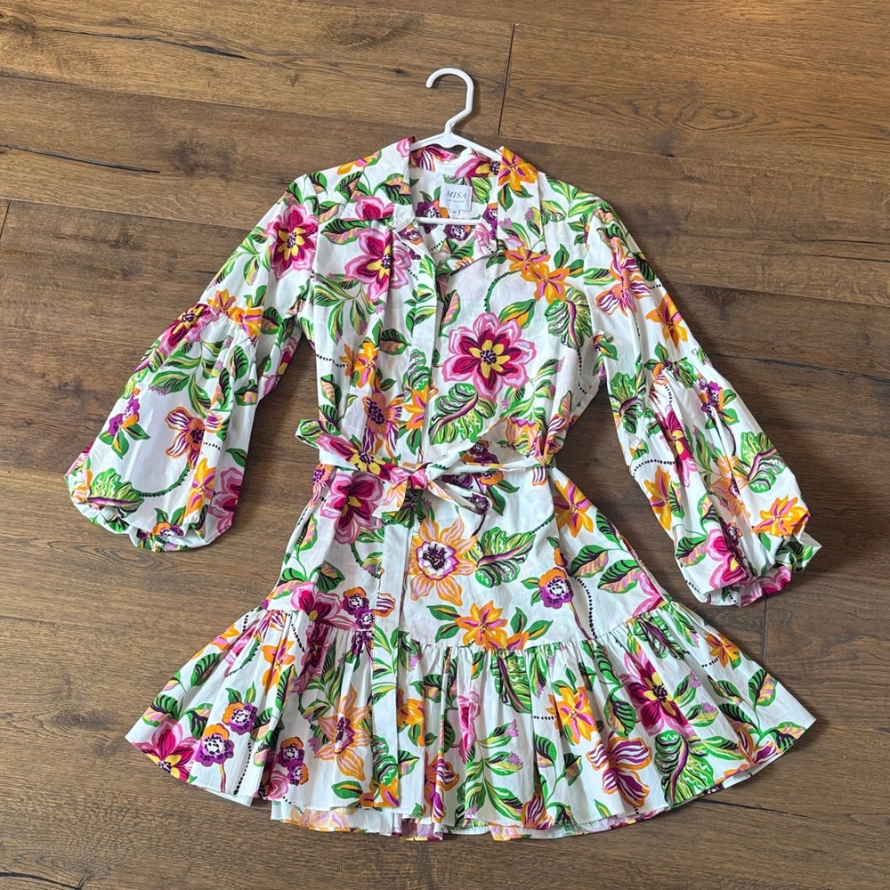 MISA Floral Dress with Puff Sleeves